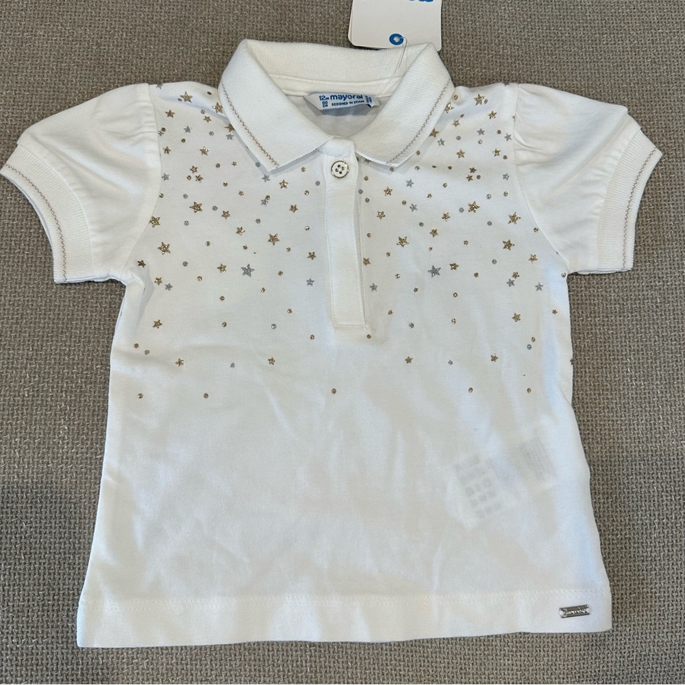 NWT Mayoral baby toddler girl sparkly star polo shirt